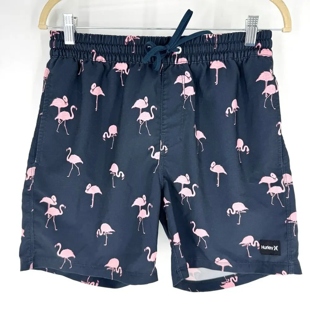 Hurley Swim Board Shorts‎ Navy with Pink Flamingos Men's Small